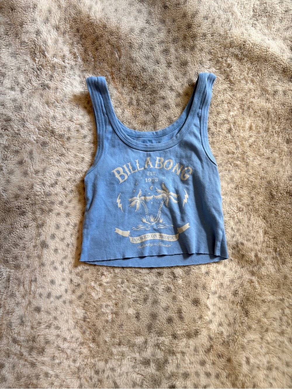 Billabong Blue Graphic Cropped Tank with Palm Print